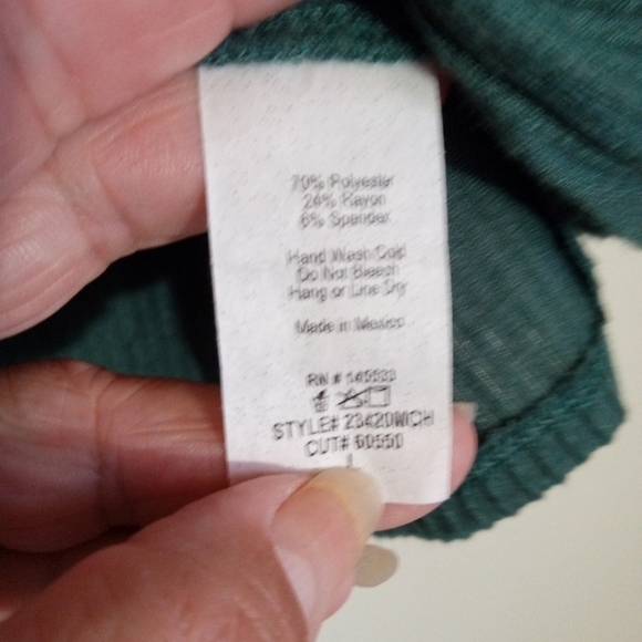 W5 forest green ribbed scoop neck top hem knot women size L - Picture 5 of 6